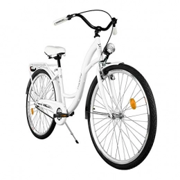 Milord Bikes Comfort Bike Milord. 2018 City Comfort Bike, Ladies Dutch Style with Rear Carrier, 3 Speed, White, 26 inch