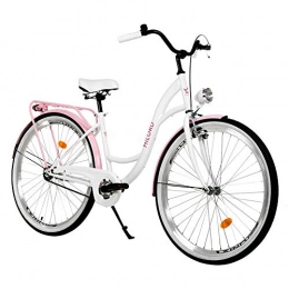 Milord Bikes Comfort Bike Milord. 26 inch 1 Speed White Pink City Comofrt Bike Ladies Dutch Style with Rear Carrier