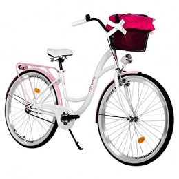 Milord Bikes Bike Milord. 26 inch 1 Speed White Pink City Comofrt Bike Ladies Dutch Style with Rear Carrier and Basket