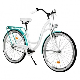Milord Bikes Comfort Bike Milord. 26 inch 1 Speed White Teal City Comofrt Bike Ladies Dutch Style with Rear Carrier