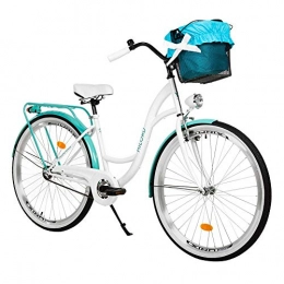 Milord Bikes Comfort Bike Milord. 26 inch 1 Speed White Teal City Comofrt Bike Ladies Dutch Style with Rear Carrier and Basket