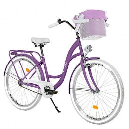 Milord Bikes Comfort Bike Milord. 28 inch 1-speed, purple, comfort bike with basket, Dutch bike, ladies bike, city bike, retro bike, vintage