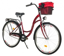 Milord Bikes Bike Milord. 28 Inch 1-Speed Red Wine Comfort Bicycle with Basket Holland Bike Women's City Bike City Bike Retro Vintage
