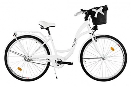 Milord Bikes Comfort Bike Milord. City Comfort Bike, Ladies Dutch Style with Rear Carrier, 1 Speed, White, 26 inch