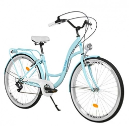Milord Bikes Comfort Bike Milord. Comfort bike with back carrier, Dutch bike, ladies bike, 7-speed, light blue, 26 inches