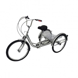 MINUS ONE Comfort Bike MINUS ONE 24" 6 Speed Adult 3 Wheel Tricycle, Adult Bicycle Cycling Pedal Bike with White Basket for Outdoor Sports Shopping Adjustable (Silver with light)