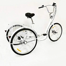 MINUS ONE Bike MINUS ONE 26" 6 Speed 3-Wheel Adult Tricycle Trike Cruiser Bike, Cargo Trike Cruiser Cycling Tricycle for Outdoor Sports (White)