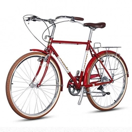 MJY Bike MJY Retro Road Bike, Women High-Carbon Steel 7 Speed City Commuter Bicycle, Quick Release, Double V Brake, Perfect for Road or Dirt Trail Touring, Red
