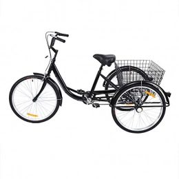 MuGuang Comfort Bike MuGuang 24 Inches 3 Wheel Single Speed Tricycle Trike Bike Cycling with Shopping Basket for Adults and Elderly(Black)