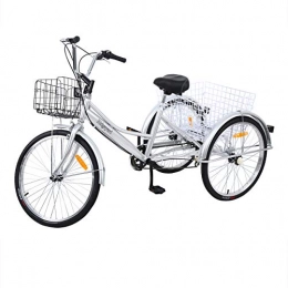 MuGuang Comfort Bike MuGuang Adult Tricycles 24 Inches 7 Speed 3 Wheel Adult Trike Bike Cycling Pedal with Shopping Basket (Silver)