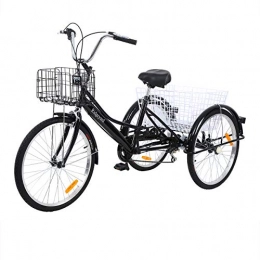 MuGuang Bike MuGuang Adult Tricycles 24 Inches 7 Speed 3 Wheel Adult Trike Bike Cycling with Shopping Basket (Black)
