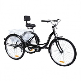 MuGuang Bike MuGuang Bicycle Tricycle For Adults 26Inches 7 Speed 3 Wheel Bicycle With Basket (Black)