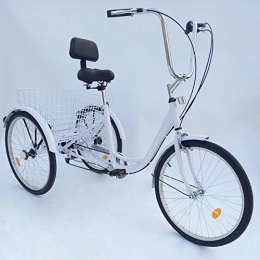 OU BEST CHOOSE Bike OU BEST CHOOSE 24'' 3 Wheel Adult Tricycle, Basket Seat Trike Bicycle Cruise, Largest Wheel Cargo Trike Adjustable Cycling Pedal Bike, for Outdoor Sports Shopping (white)