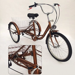 OU BEST CHOOSE Bike OU BEST CHOOSE 24" 3 Wheel Adult Tricycle with Lamp 6 Speed Bicycle, Shopping Basket Trike Tricycle Pedal Cycling Bike, for Shopping Outdoor Picnic Sports (gold)