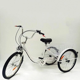 OUkANING Bike OUKANING 24 inch Adult Bicycle 3 Wheel Tricycle for Shopping Adjustable Speed Cruise with Basket