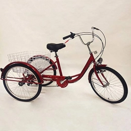 OUkANING Comfort Bike OUKANING 24 Inch Tricycle for Adults 6 Speed Adult Shopping with Basket Light, red