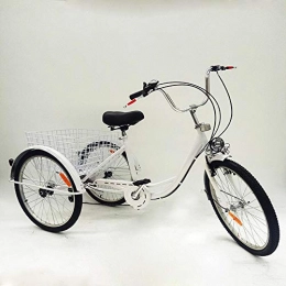 OUkANING Comfort Bike OUKANING 24 Inch Tricycle for Adults 6 Speed Adult Tricycle Shopping with Basket Light (White)