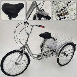 OUkANING Bike OUKANING Road Bike Adult Tricycle 24" 3-Wheel Bicycle 6-Speed Elderly Trike Cargo Cruiser w / Basket