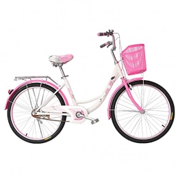 QHG Bike QHG Youth / Adult Women’s Bike 24 Inch Recreational Bicycle Pink City Road Bike With Back Seat, Chain, Aluminum Frame Bicycle Adult Soft Saddle City Bike For Women For Youth (Color : Pink)