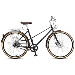 QIU Bike QIU City Bike 26" Inch alloy aluminum Frame Urban Woman Bicycle with led Bike light, 7 speed Retro Vintage Adult Ladies (Color : Black)