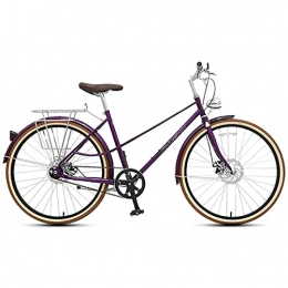 QIU Comfort Bike QIU City Bike 26" Inch alloy aluminum Frame Urban Woman Bicycle with led Bike light, 7 speed Retro Vintage Adult Ladies (Color : Purple)
