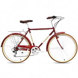 QIU Comfort Bike QIU Single Speed 700C 24 / 26Inch Commuter City Road Bike | 21 Inch frame Urban Fixed Gear Bicycle Retro Vintage Adult Ladies Men Unisex (Color : Red, Size : 24")