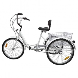 Ridgeyard Adult Tricycles 24" 6 Speed 3 Wheel Upgraded Fender Adult Trike Bike Cycling Pedal with Shopping Basket (White (Updated Version))