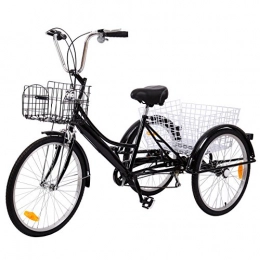 Ridgeyard Comfort Bike Ridgeyard Adult Tricycles 24 Inches 7 Speed 3 Wheel Adult Trike Bike Cycling Pedal with Shopping Basket (Black)