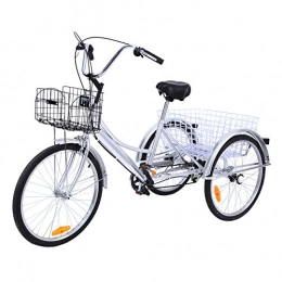  Bike Ridgeyard Adult Tricycles 24 Inches 7 Speed 3 Wheel Adult Trike Bike Cycling Pedal with Shopping Basket (Silver)