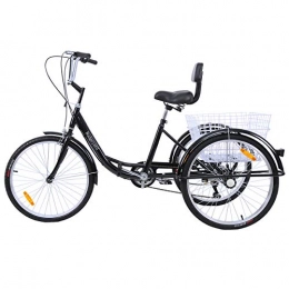 Ridgeyard Comfort Bike Ridgeyard Adult Tricycles 24 Inches 7 Speed 3 Wheel Upgraded Fender Adult Trike Bike Cycling Pedal with Shopping Basket (Black (Updated Version))