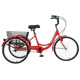 RSTJ-Sjef 24Inch 7 Speed Adults Tricycles with Basket, 3 Wheeled Bicycles Cruise Trike for Women, Men And Seniors Shopping, Load-Bearing 330 Pounds,Red