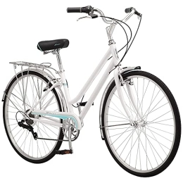 Schwinn Comfort Bike Schwinn Wayfarer Hybrid Bicycle, Featuring Retro-Styled 16-Inch / Small Steel Step-Through Frame and 7-Speed Drivetrain with Front and Rear Fenders, Rear Rack, and 700C Wheels, White