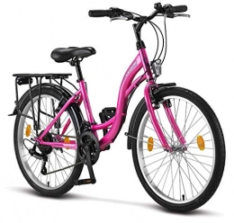 Licorne Bike Bike Stella Bike, 24 Inch Bicycle Light, Shimano 21 Speed Gears, Girls' City Bike, Women's, Girls' Childrens Bike, Florence, Amsterdam, Holland Bike, Retro Design, Children's Bicycle, girls womens, pink