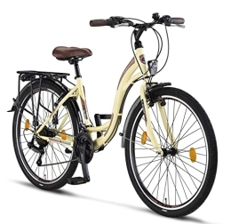 Licorne Bike Comfort Bike Stella Bike, 26 Inch Bicycle Light, 21 Speed Gears, Girls' City Bike, Women's, Girls' Children’s Bike, Florence, Amsterdam, Holland Bike, Retro Design, Children's Bicycle, girls, beige