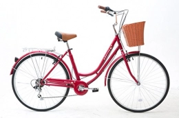 Sunrise Cycles Bike Sunrise Cycles Unisex's Spring Shimano 6 Speeds Ladies and Girls Dutch Style City Bike, Red Yellow Flower, 28