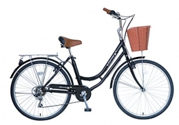 Sunrise Cycles Bike Sunrise Cycles Women's Spring Shimano 6 Speeds Ladies and Girls Dutch Style City Bike, Black with Flower, 700C