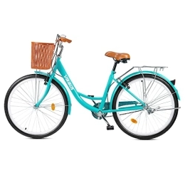 Viribus  VIRIBUS 26 Inch Vintage Ladies Bike with Basket, Girl’s Bike Dutch Style City Bicycle with Carbon Steel Frame Dual V Brakes, Single Speed Women’s Comfort Bike with Adjustable Seat and Handlebars(Teal)