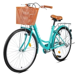 Viribus Bike VIRIBUS Vintage Ladies Bike with Basket, 26 Inch Girl’s Bike Dutch Style City Bicycle with Carbon Steel Frame Dual V Brakes, Single Speed Women’s Comfort Bike with Adjustable Seat and Handlebars(Teal)