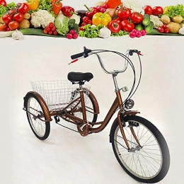 Wangkangyi Comfort Bike Wangkangyi 24 Inch Adult Tricycle Seniors Tricycle Bicycle + Basket for Adults (Gold)