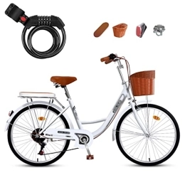 Winvacco Bike Winvacco Fixed Gear Bikes, Comfort Bikes, with Bike Lock, Classic Bicycle Retro Bicycle with Comfortable Seats and Baskets, Grey-26inch
