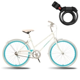 Winvacco Comfort Bike Winvacco Fixed Gear Bikes, Road Bikes 24inch, Ladies City Bike, with Bike Lock, Adults Commuter Bicycle, White / green / Pink, A-24inch