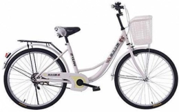 WJSW Comfort Bike WJSW Leisure bicycles, commuter bicycles, retro bicycles, solid tires, 140-180cm women can use, 24 inch high carbon steel frame with multiple colors, White