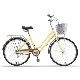 WN-PZF Bike WN-PZF 24 inch 1 speed bicycle, ladies bicycle commuter transportation, high carbon steel frame + bell + front basket + rear shelf + anti-theft lock + reflective tail light, Yellow, B