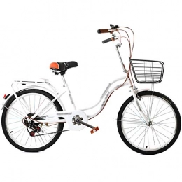 WN-PZF Bike WN-PZF 24 inches 1 speed bicycle, ladies bicycle commuter transportation, high carbon steel frame + bell + front basket + rear shelf + lock, White, Ordinary