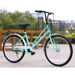 SHUAN Bike Women's Adults Unisex Urban Leisure Bicycle, Single Speed V-brake Retro Bike, City Bike With Basket, High Carbon Steel Frame, Front+Rear Mudgard C 24