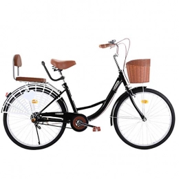 CLOUDH Bike Women's Bicycle for Male And Female Students, 24 Inch City Leisure Bicycle with Basket High Carbon Steel Frame Commuter Ladies Bike, Dutch Style Retro Bike Includes Pump, Bike Lock, Black