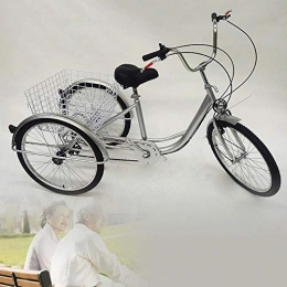 WUPYI2018 24" Tricycle for Adult,3 Wheel 6-Speed Bicycle,Adult Shopping Tricycle with Shopping Basket(UK Stock)
