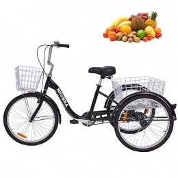 WYFCAugust Comfort Bike WYFCAugust 24 Inch Adult Tricycles Series, 7 Speed 3 Wheel Bikes for Adult Tricycle Trike Cruise Bike Large Size Basket for Recreation, Shopping, Exercise Men's Women's Bike, Black