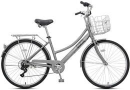 XYLUCKY Bike XYLUCKY Bicycle Adult Ladies Speed Ordinary Retro Lightweight Bicycle, 7 Speed 26 Inches Beach Cruiser Bicycle for Men and Women's, Gray