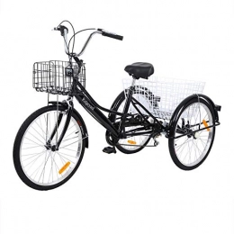 Yonntech Bike Yonntech 24" 7 Speeds Gears 3 Wheel Bicycle for Adults Adult Tricycle Bike Outdoor Sports City Urban Bicycle Basket Included (Black)
